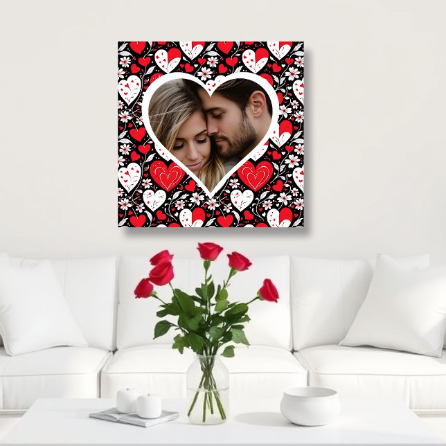 Red, Black and White Hearts and Flowers Photo Canvastryck (Skapare uppladdad)