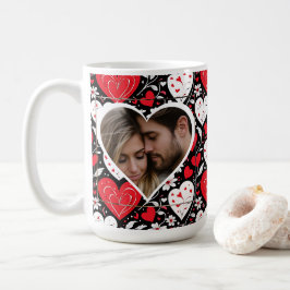 Red, Black and White Hearts and Flowers Photo Kaffemugg