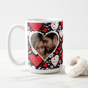 Red, Black and White Hearts and Flowers Photo Kaffemugg