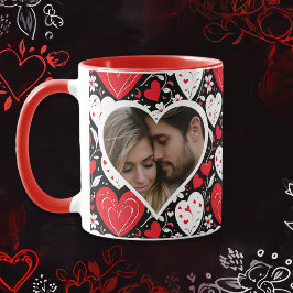 Red, Black and White Hearts and Flowers Photo Mugg