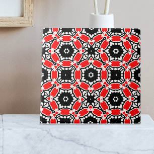 Red Black and White Kaleidoscopic Mosaic Mönster Kakelplatta