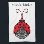 Red black and white line tangybug kökshandduk<br><div class="desc">Linjetangel eller linjefärg med röd,  svart och vit stil/nyckelfåglar. Möt Lilly nyckelpigan,  en originallinjär skapelse - en lekfull blandning av linjedesign och illustration. Perfekt om allt från daglig design till ren dekoration och varje daglig produkt. Anpassa med namn.</div>