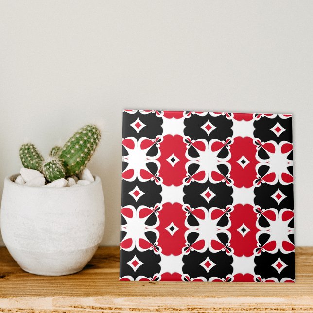 Red Black and White Modern Geometric Mönster Kakelplatta (Skapare uppladdad)