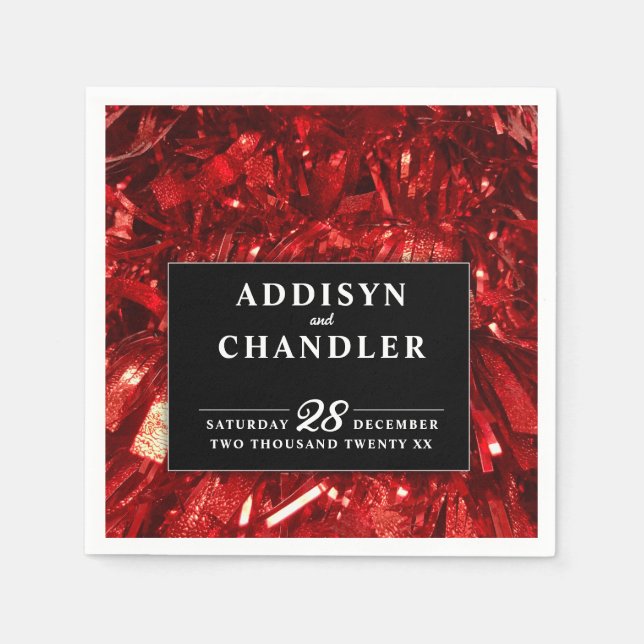 Red Black and White Modern jul Bröllop Pappersservett (Framsidan)