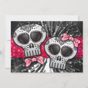 Red Black and White Sugar Skull Bröllop Glitter Inbjudningar