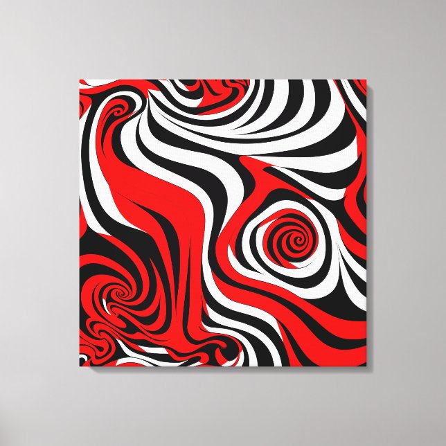Red, Black and White Wave Pattern Canvastryck (Framsida)