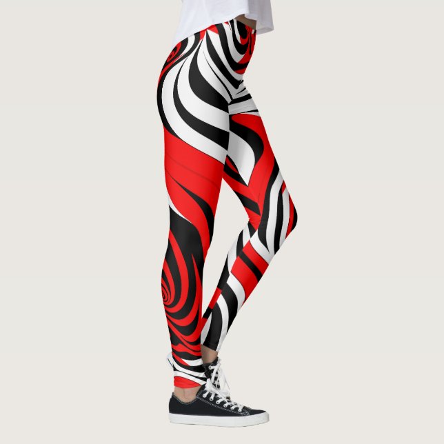 Red, Black and White Wave Pattern Leggings (Höger)