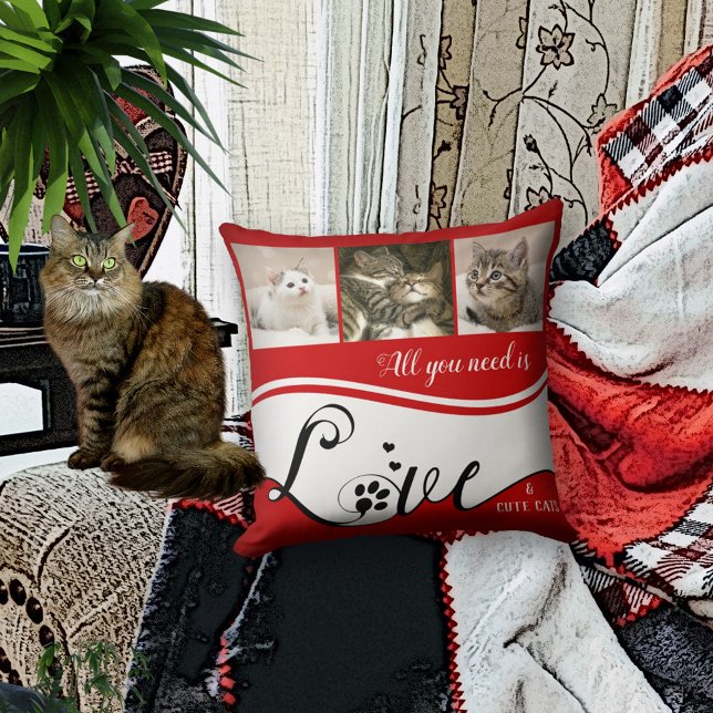 Red Black and White Your Cat Photos Pillow Kudde (Skapare uppladdad)