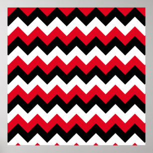 Red Black and White Zigzag Poster