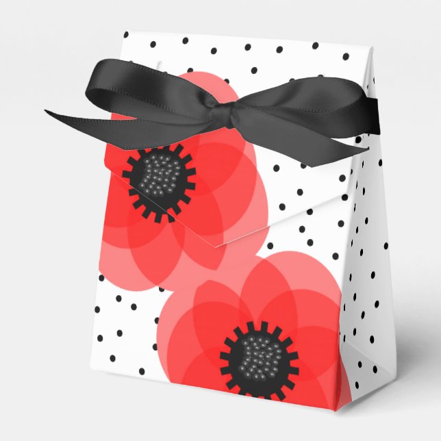 Red Black and whitw Polka Dot and Poppies Design Presentaskar (Framsidan Sidan)