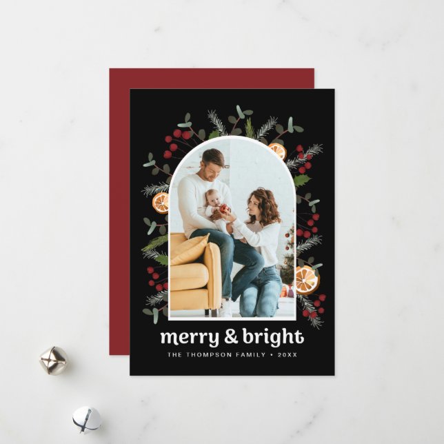 Red Black Arch Ram Family Photo jul Julkort (Fram/Back In Situ)