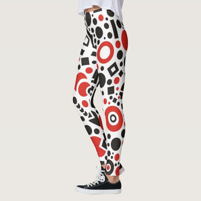 Red & Black Art Deco Design Yoga Byxor Leggings (Vänster)