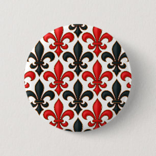 Red Black Baroque Fleur-de-lis Mönster Design Knapp