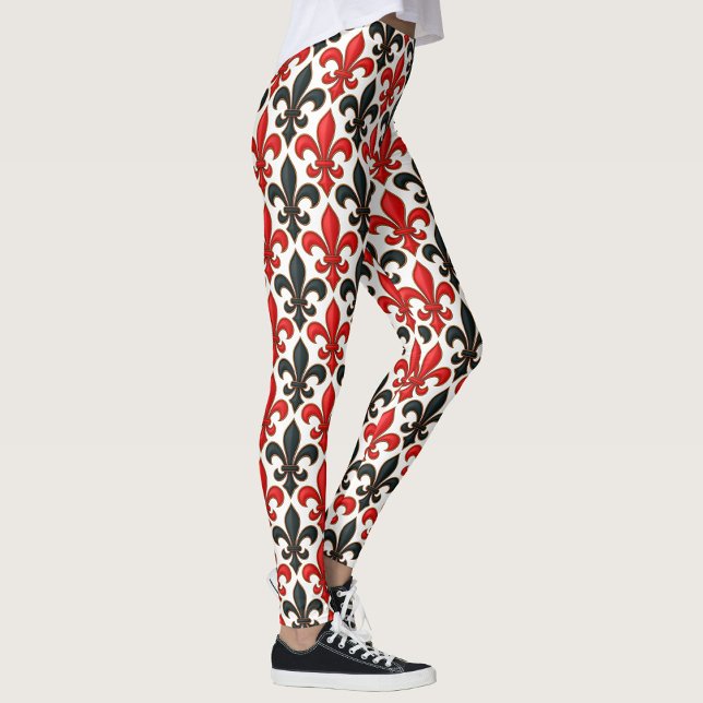 Red Black Baroque Fleur-de-lis Mönster Design Leggings (Skapare uppladdad)