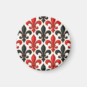 Red Black Baroque Fleur-de-lis Mönster Design Magnet