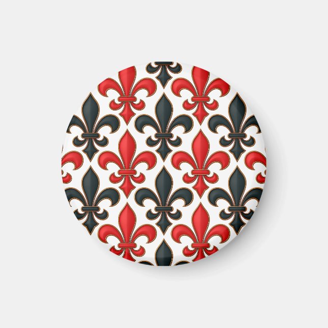 Red Black Baroque Fleur-de-lis Mönster Design Magnet (Framsidan)