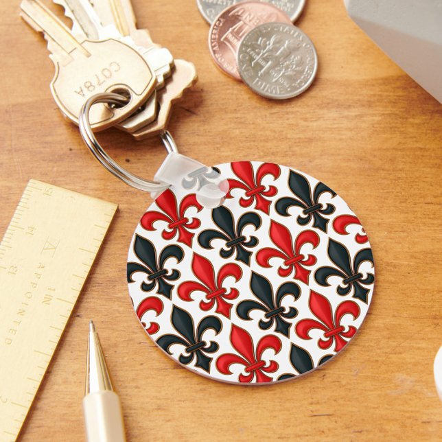 Red Black Baroque Fleur-de-lis Mönster Design Nyckelring (Skapare uppladdad)