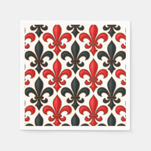 Red Black Baroque Fleur-de-lis Mönster Design Pappersservett