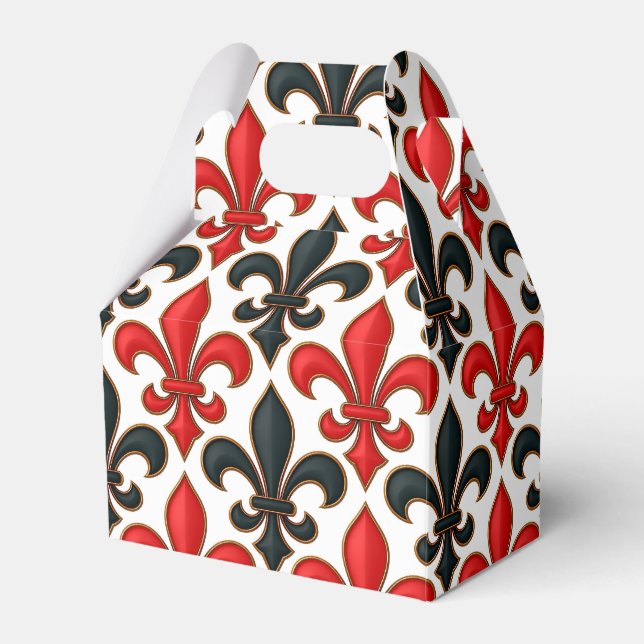 Red Black Baroque Fleur-de-lis Mönster Design Presentaskar (Framsidan Sidan)