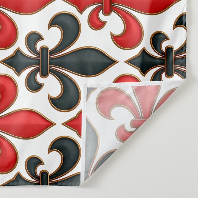Red Black Baroque Fleur-de-lis Mönster Design Tyg (Skapare uppladdad)