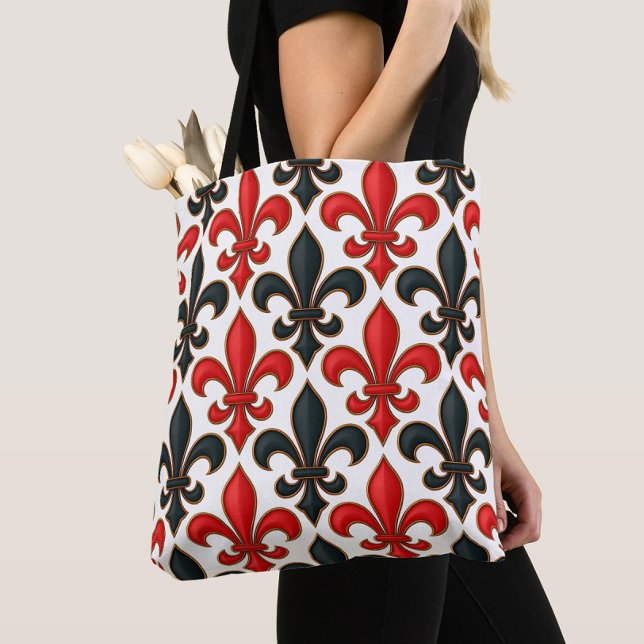 Red Black Baroque Fleur-de-lis Mönster Design Tygkasse (Skapare uppladdad)