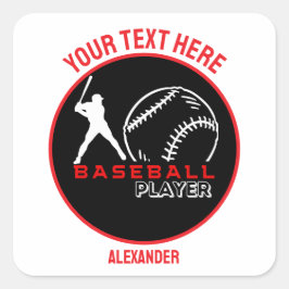 Red Black Baseball Girl Boy Födelsedagsfest Fyrkantigt Klistermärke