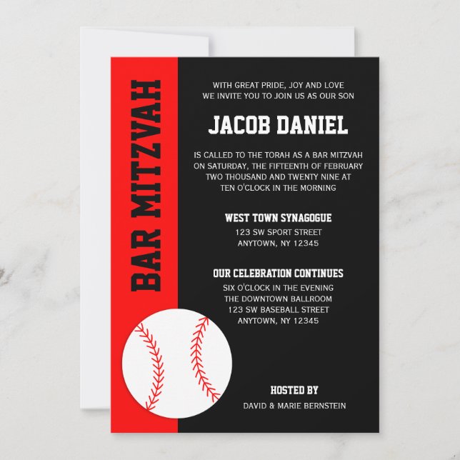 Red Black Baseball Pub Mitzvah Inbjudningar (Framsida)