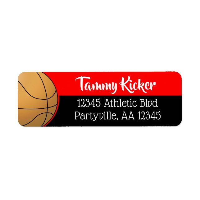 Red & Black Basketball Adress Returadress Etikett (Framsidan)