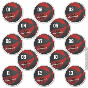 Red Black basketball anpassningsbar 13 spelare nam Klistermärken