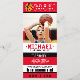 Red Black Basketball Biljett Birthday Photo Inbjudningar