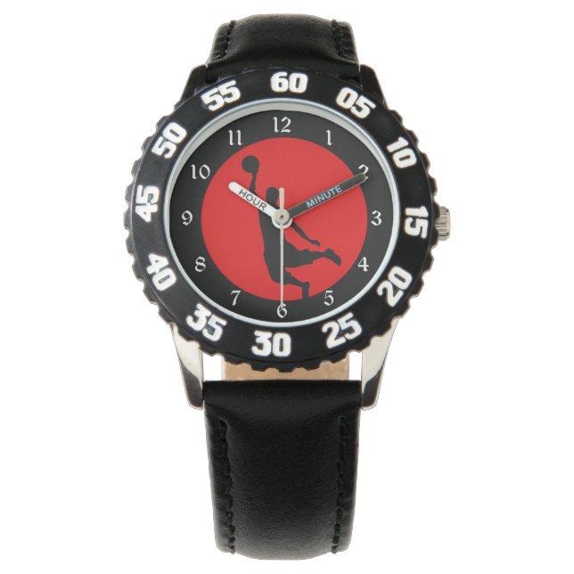 Red Black Basketball Silhouette Armbandsur (Framsida)