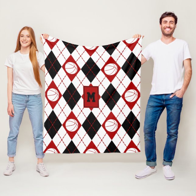 Red Black basketball Team färg argyle Fleecefilt (På plats)