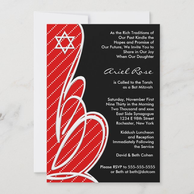 Red Black Bat mitzvah Inbjudningar (Framsida)
