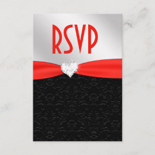 Red Black Blommigt Damask Diamond Heart OSA Kort