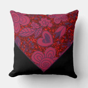 Red & Black Blommigt Doodle Glitter Dekorativ kudd Kudde