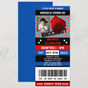 Red Black Blue Boxing Biljett Birthday Photo Inbjudningar