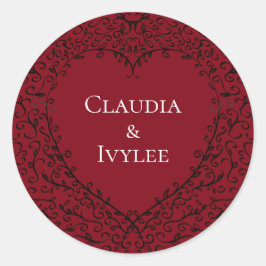 Red Black Bröllop Heart Gothic Runt Klistermärke