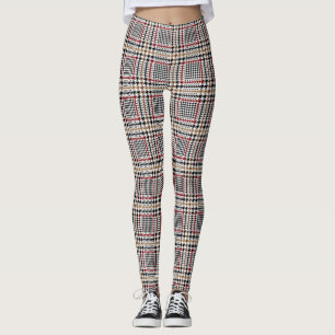 Red Black Brown Houndstooth Glen Check Mönster Leggings