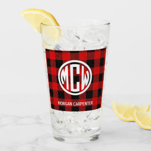 Red Black Buffalo Check Circle Monogram DIY BG Glaskopp