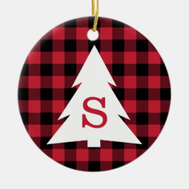 Red Black Buffalo Check Monogram Julgran Julgransprydnad Keramik