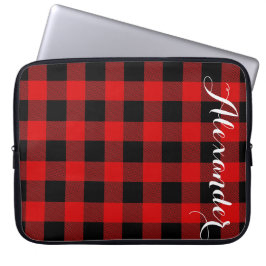 Red Black Buffalo Check Play Namn Monogram NL Laptop Sleeve