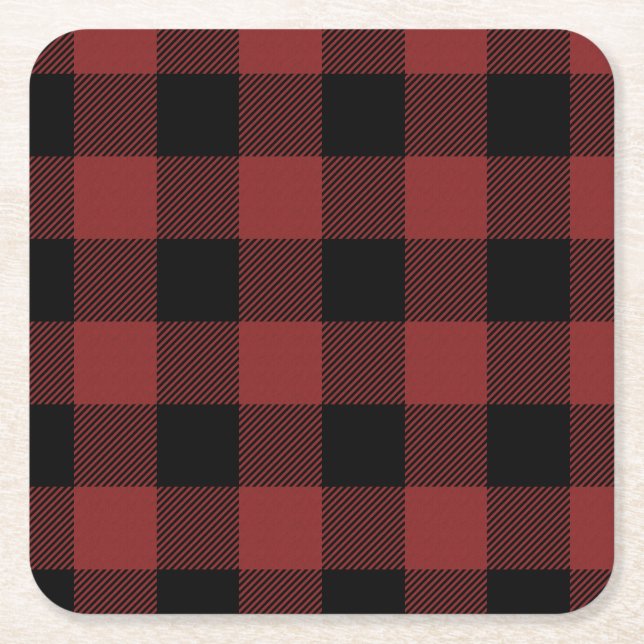 Red Black Buffalo Check Play Underlägg Papper Kvadrat (Framsidan)