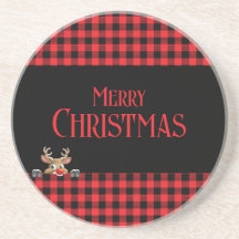 Red Black Buffalo Check with Peeping Rindeer