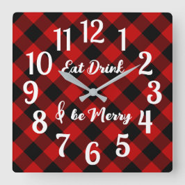 Red Black Buffalo Gingham Check Acrylic Wall Clock Fyrkantig Klocka