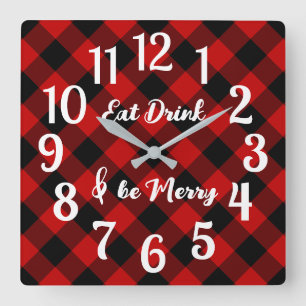 Red Black Buffalo Gingham Check Acrylic Wall Clock Fyrkantig Klocka