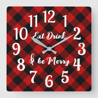 Red Black Buffalo Gingham Check Acrylic Wall Clock Fyrkantig Klocka