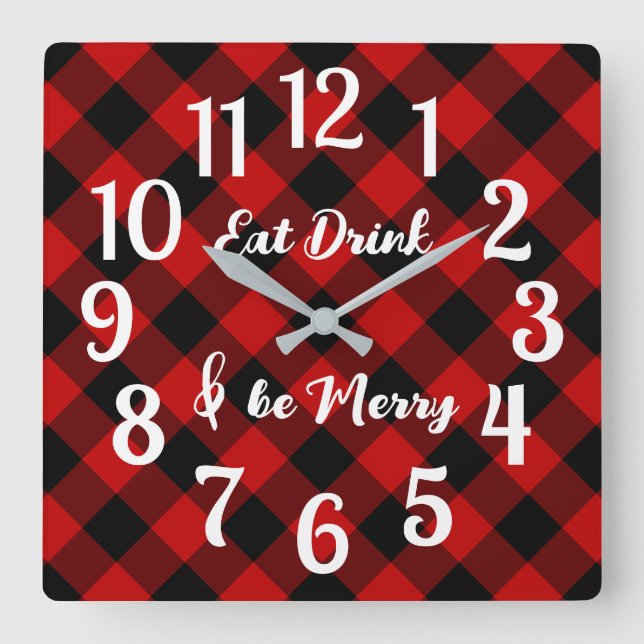 Red Black Buffalo Gingham Check Acrylic Wall Clock Fyrkantig Klocka (Framsida)