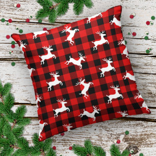 Red Black Buffalo Lumberjack Check Hjort Mönster Kudde