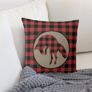 Red Black Buffalo Plade Jumping Fox Kudde
