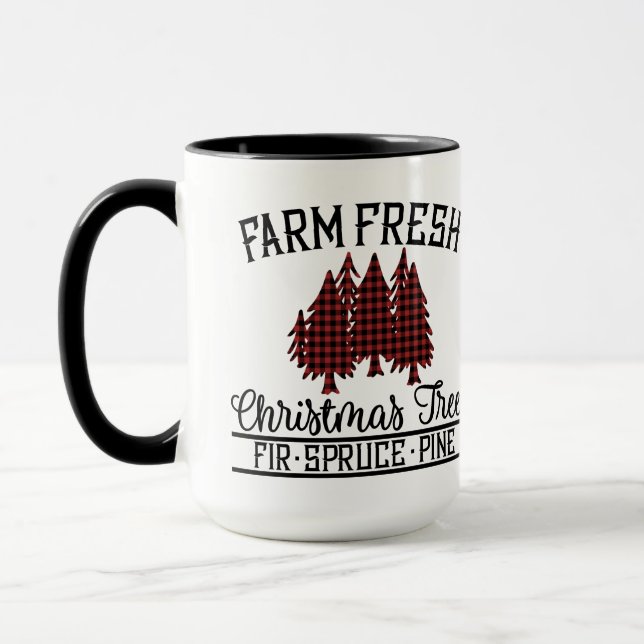 red, Black Buffalo Plaid Christmas Trees Mugg (Vänster)